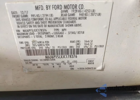 2018 Ford Ecosport S from USA, damaged, VIN MAJ6P1SLXJC178376